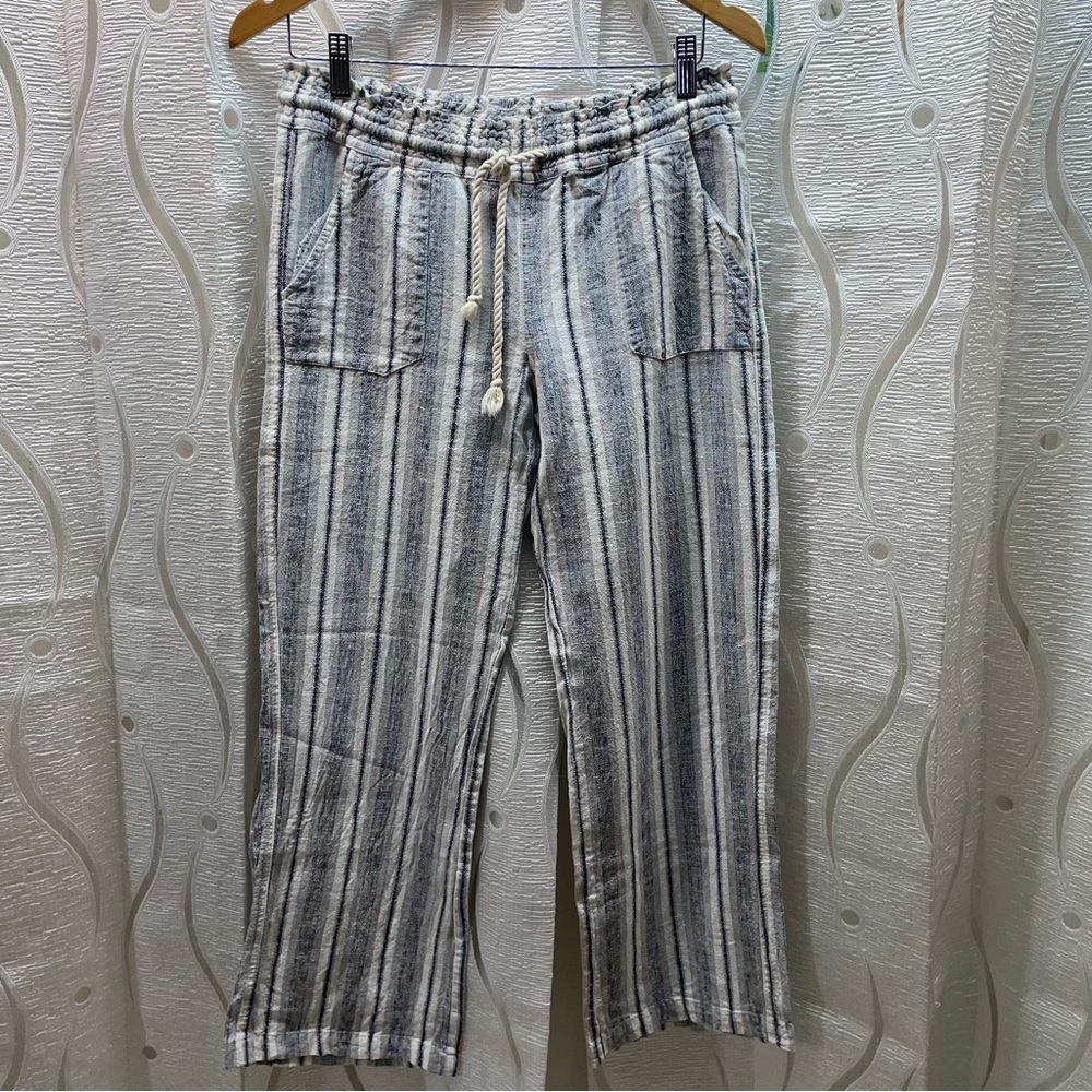 Urban Heritage Striped Linen Blend Pants Women Small Navy White Excellent Casual